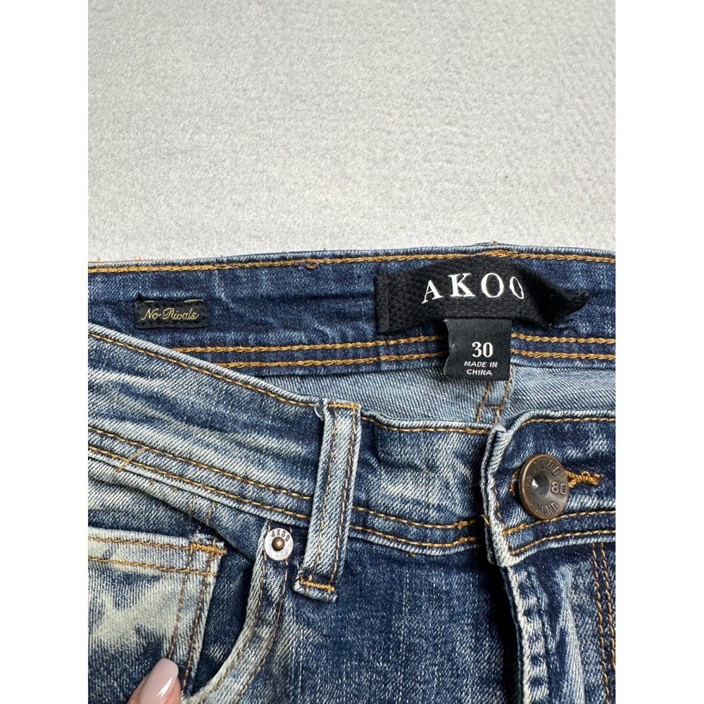 AKOO Slim Fit Jeans Mens 30 Blue Acid Wash Paint Splatter Streetwear Denim - Picture 4 of 15